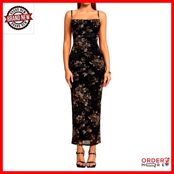 Floral Corset Maxi Dress Elegant Formal Wedding Guest Bodycon Ruched Backless